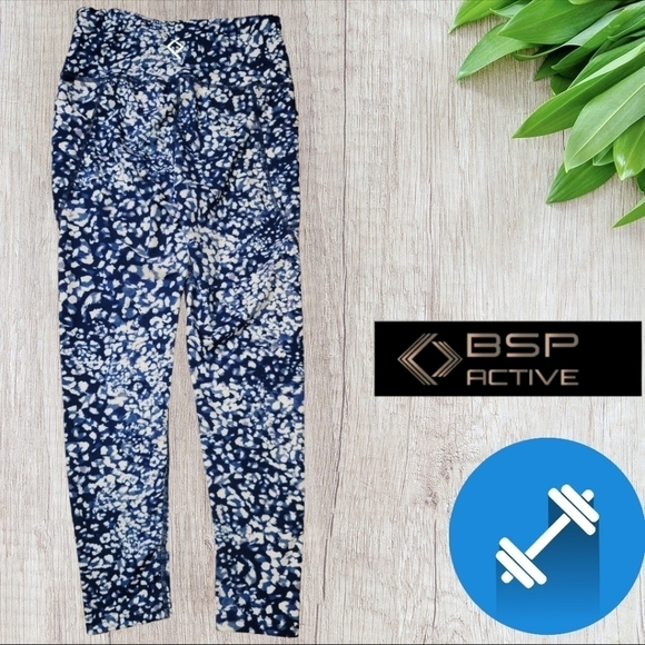 BSP Better Sports Performance High Waist Leggings Yoga Size Medium Pockets Royal - Picture 2 of 6